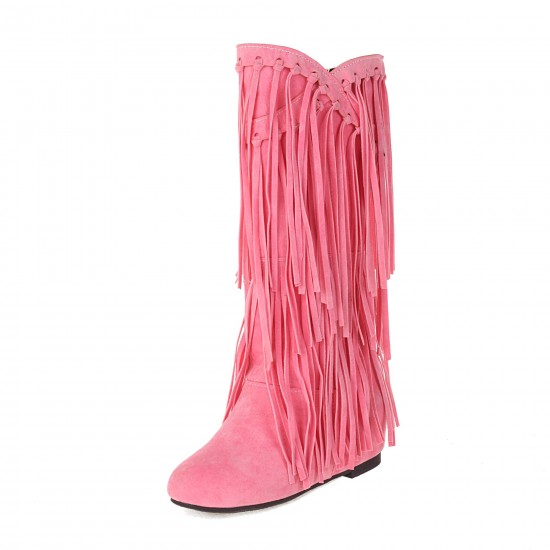 Women's Suede Fringe Boots Inside Booster Mid Length Boots Women's Suede Fringe Boots Inside Booster Mid Length Boots