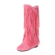 Women's Suede Fringe Boots Inside Booster Mid Length Boots Women's Suede Fringe Boots Inside Booster Mid Length Boots