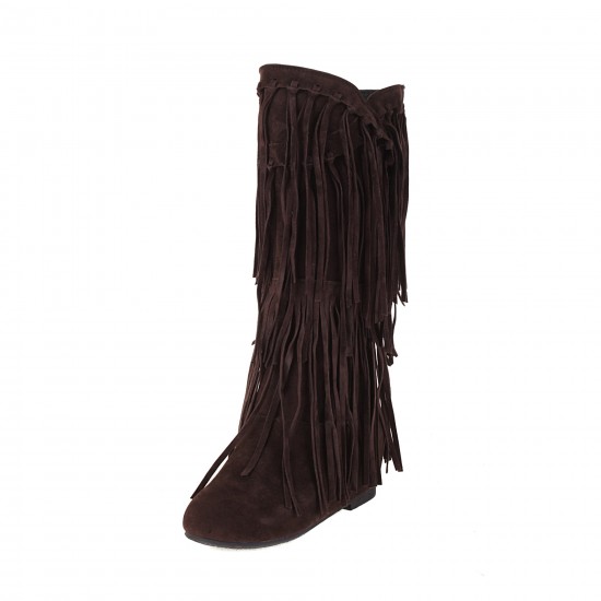 Women's Suede Fringe Boots Inside Booster Mid Length Boots Women's Suede Fringe Boots Inside Booster Mid Length Boots