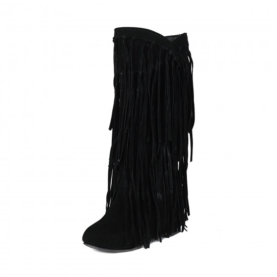 Women's Suede Fringe Boots Inside Booster Mid Length Boots Women's Suede Fringe Boots Inside Booster Mid Length Boots