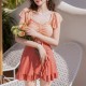 Sweet Square Collar Flouncing One-Piece Swimwear Sweet Square Collar Flouncing One-Piece Swimwear