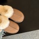 Womens Genuine Suede Leather Wool Fluffy Winter Mules Womens Genuine Suede Leather Wool Fluffy Winter Mules