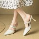 Womens Leather Pointy Toe Buckle Strap Heels Mules Womens Leather Pointy Toe Buckle Strap Heels Mules