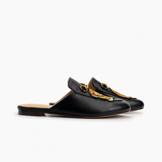 Women Leather Tiger Pattern Slippers Mules Women Leather Tiger Pattern Slippers Mules