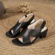 Women's Leather Open Toe Block Heel Cross Strap Sandals Women's Leather Open Toe Block Heel Cross Strap Sandals