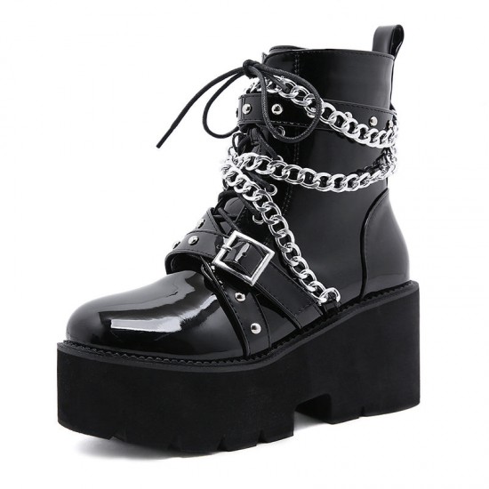 Womens Metal Chain Platform Zipper Boots Womens Metal Chain Platform Zipper Boots