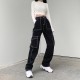 Women's High Waisted Pocket Side Denim Pants Straight Leg Cargo Jeans Women's High Waisted Pocket Side Denim Pants Straight Leg Cargo Jeans