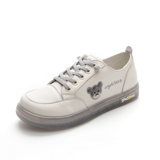 Womens Cute Bear Lace-up Leather Sneakers Womens Cute Bear Lace-up Leather Sneakers