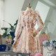 Womens Peach Floral Bow Tie Ruffle Dress With Sleeve Womens Peach Floral Bow Tie Ruffle Dress With Sleeve