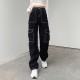 Women's High Waisted Pocket Side Denim Pants Straight Leg Cargo Jeans Women's High Waisted Pocket Side Denim Pants Straight Leg Cargo Jeans