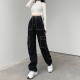 Women's High Waisted Pocket Side Denim Pants Straight Leg Cargo Jeans Women's High Waisted Pocket Side Denim Pants Straight Leg Cargo Jeans