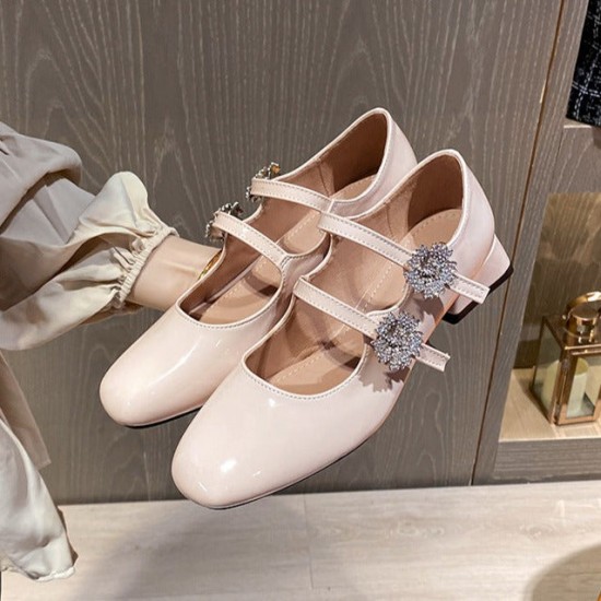 Women's Patent Leather Rhinestone Flower Buckle Mary Janes Shoes Women's Patent Leather Rhinestone Flower Buckle Mary Janes Shoes