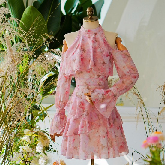 Spring Floral Fairy Halter Long Sleeve Dress Spring Floral Fairy Halter Long Sleeve Dress