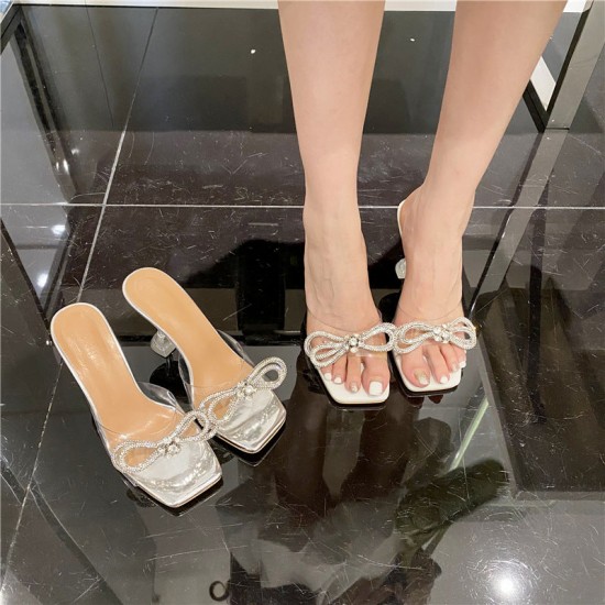 Summer Clear Rhinestone Bow Kitten Heels Summer Clear Rhinestone Bow Kitten Heels