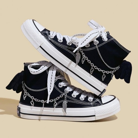Womens Mens Students Metal Chain Bat High Top Canvas Sneakers Womens Mens Students Metal Chain Bat High Top Canvas Sneakers