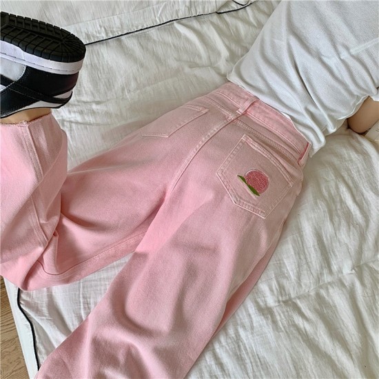 Pink Peach Embroidery Wide Leg Pants Pink Peach Embroidery Wide Leg Pants