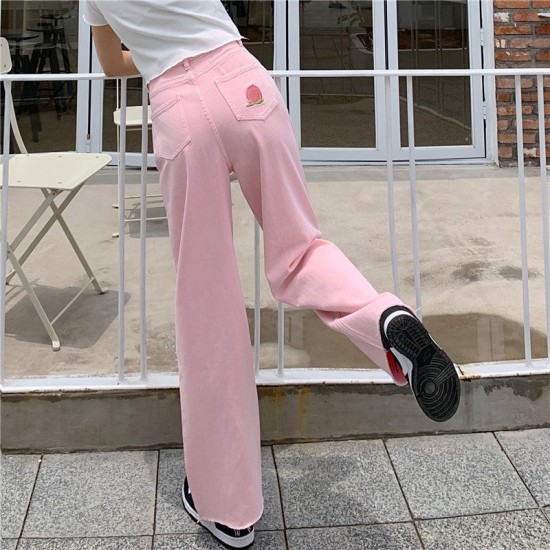 Pink Peach Embroidery Wide Leg Pants Pink Peach Embroidery Wide Leg Pants