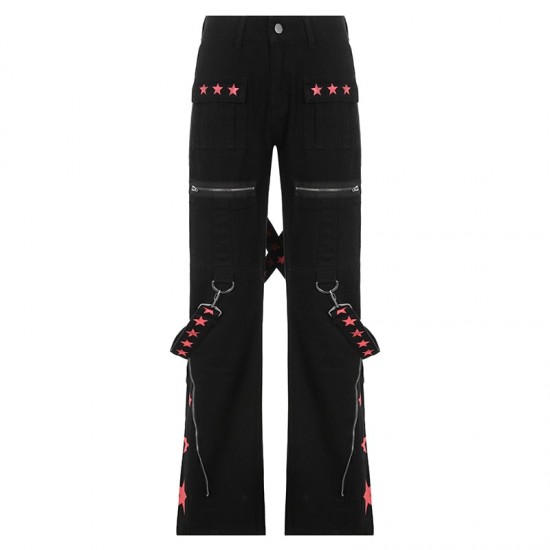 Punk Y2k Grunge Black and Pink Low Waist Denim Pants Punk Y2k Grunge Black and Pink Low Waist Denim Pants