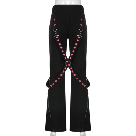 Punk Y2k Grunge Black and Pink Low Waist Denim Pants Punk Y2k Grunge Black and Pink Low Waist Denim Pants