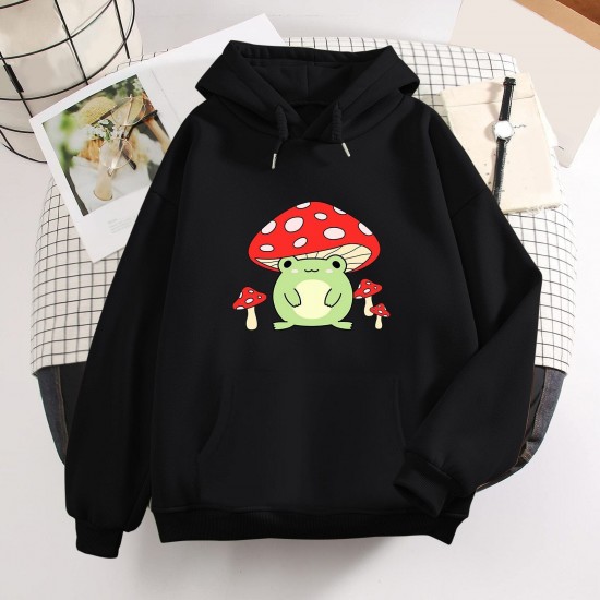 Women Cute Booyo Mushroom Frog Hoodie for Teen Girls Women Cute Booyo Mushroom Frog Hoodie for Teen Girls