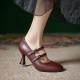 Womens Sheepskin Leather Mary Janes Double-Strap Mid Heel Round Toe Pumps Womens Sheepskin Leather Mary Janes Double-Strap Mid Heel Round Toe Pumps