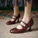 Womens Sheepskin Leather Mary Janes Double-Strap Mid Heel Round Toe Pumps Womens Sheepskin Leather Mary Janes Double-Strap Mid Heel Round Toe Pumps