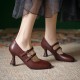 Womens Sheepskin Leather Mary Janes Double-Strap Mid Heel Round Toe Pumps Womens Sheepskin Leather Mary Janes Double-Strap Mid Heel Round Toe Pumps