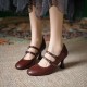 Womens Sheepskin Leather Mary Janes Double-Strap Mid Heel Round Toe Pumps Womens Sheepskin Leather Mary Janes Double-Strap Mid Heel Round Toe Pumps