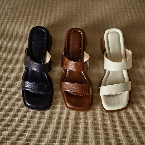 Women's Leather Summer Simple Mid Heeled Sandals Mule Women's Leather Summer Simple Mid Heeled Sandals Mule