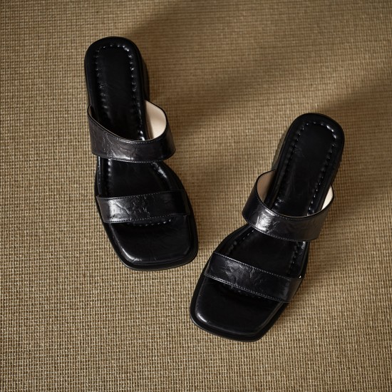 Women's Leather Summer Simple Mid Heeled Sandals Mule Women's Leather Summer Simple Mid Heeled Sandals Mule