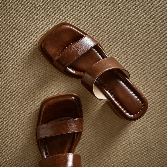 Women's Leather Summer Simple Mid Heeled Sandals Mule Women's Leather Summer Simple Mid Heeled Sandals Mule