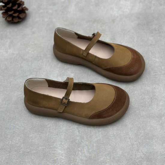 Women's Handmade Leather Patchwork Flat Mary Jane Shoes Women's Handmade Leather Patchwork Flat Mary Jane Shoes