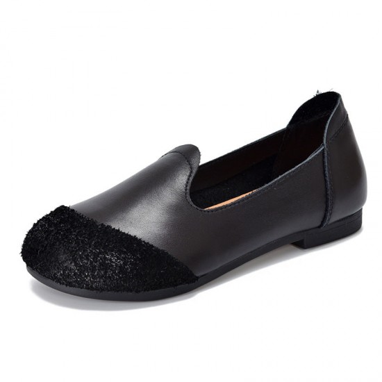 Vintage Literary Handmade Leather Round Toe Patchwork Flat Shoes Women's Shoes Vintage Literary Handmade Leather Round Toe Patchwork Flat Shoes Women's Shoes