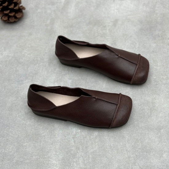 Women's Handmade Cowhide Flat Retro Square Toe Literary Casual Shoes Women's Handmade Cowhide Flat Retro Square Toe Literary Casual Shoes