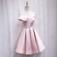 Pink Pleated Satin Homecoming Dress With Off Shoulder Pink Pleated Satin Homecoming Dress With Off Shoulder
