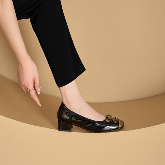 Women's Goat Leather Dress Shoes Ballerina Low Block Heels Women's Goat Leather Dress Shoes Ballerina Low Block Heels