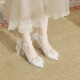 Lace Bow White High Heels Pearl Chain Wedding Party Women's Shoes Lace Bow White High Heels Pearl Chain Wedding Party Women's Shoes