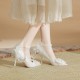 Lace Bow White High Heels Pearl Chain Wedding Party Women's Shoes Lace Bow White High Heels Pearl Chain Wedding Party Women's Shoes