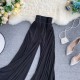 Womens High Elastic Waisted Black Wide Leg Flowy Pants Womens High Elastic Waisted Black Wide Leg Flowy Pants