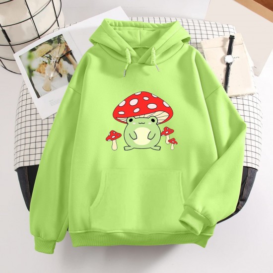 Women Cute Booyo Mushroom Frog Hoodie for Teen Girls Women Cute Booyo Mushroom Frog Hoodie for Teen Girls
