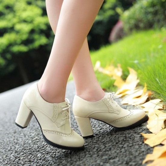 Oxford Shoes for Women Lace-up Chunky Dress Pump Shoes Oxford Shoes for Women Lace-up Chunky Dress Pump Shoes