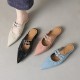 Womens Pointed Toe Stylish Double Buckle Sheepskin Low Heel Mule Shoes Womens Pointed Toe Stylish Double Buckle Sheepskin Low Heel Mule Shoes
