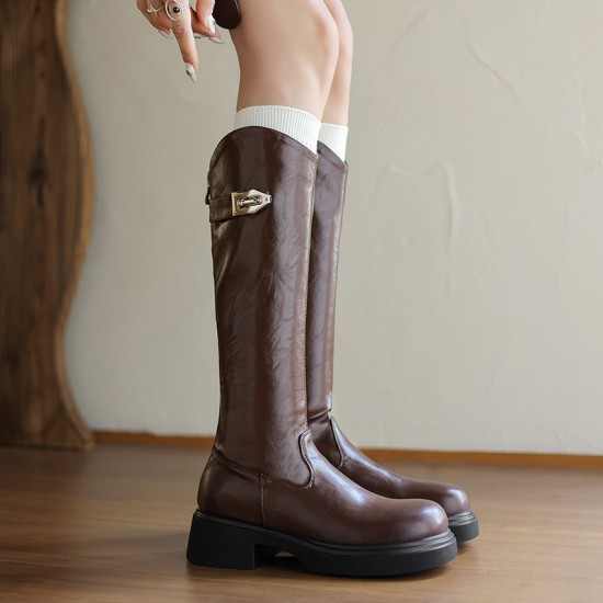 Womens Platform Plain Buckled Tall Boots Womens Platform Plain Buckled Tall Boots