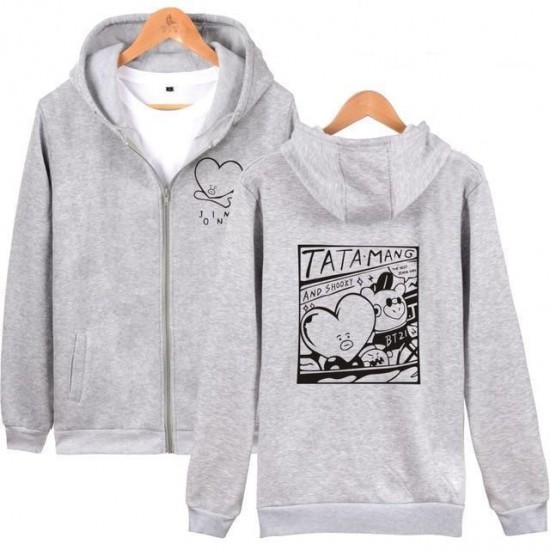V Taehyung Tata And Mang Zip Up Hoodie V Taehyung Tata And Mang Zip Up Hoodie