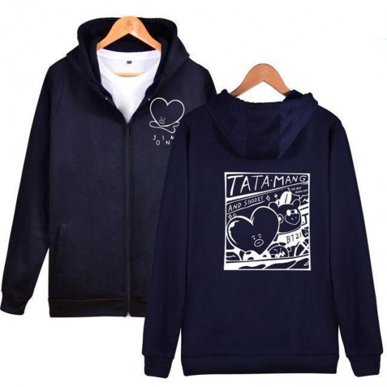 V Taehyung Tata And Mang Zip Up Hoodie V Taehyung Tata And Mang Zip Up Hoodie