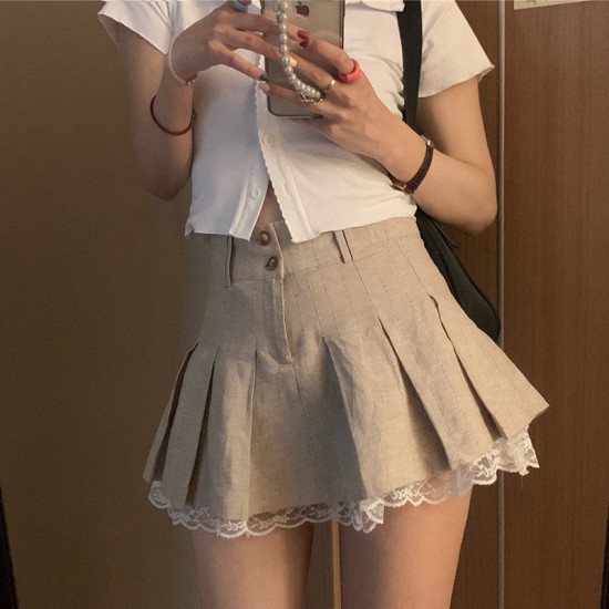 Cute High Waist Lace Pleated Skirts Cute High Waist Lace Pleated Skirts