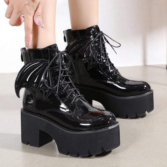 Black Gothic Punk Wing Platform Boots Black Gothic Punk Wing Platform Boots