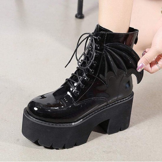 Black Gothic Punk Wing Platform Boots Black Gothic Punk Wing Platform Boots