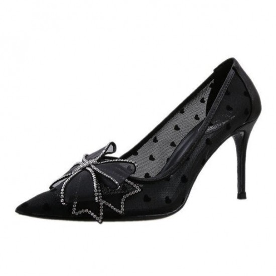 Mesh Pointed Toe Rhinestone Bowknot Pumps Mesh Pointed Toe Rhinestone Bowknot Pumps