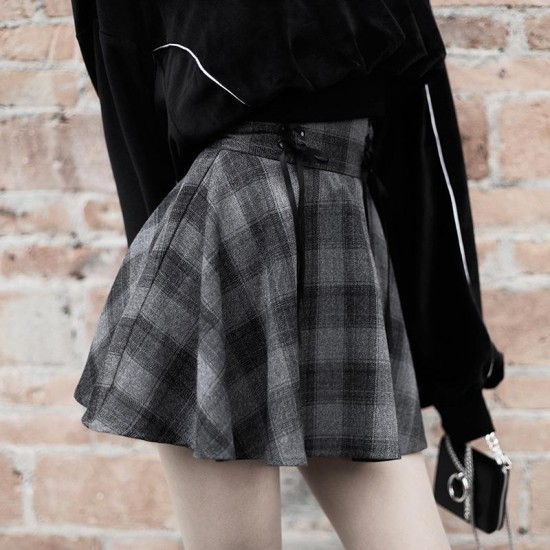 High Waist Plaid Lace Up Skirt High Waist Plaid Lace Up Skirt